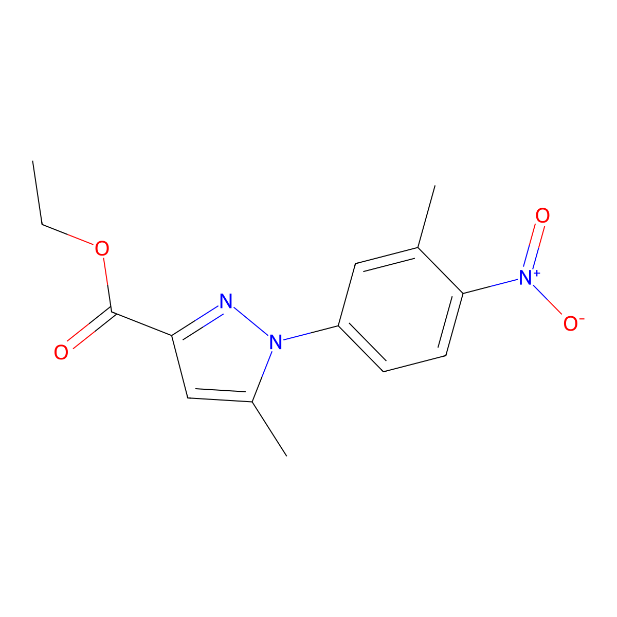 Ethyl 5-methyl-1-(3-methyl-4-nitrophenyl)-1H-pyrazole-3-carboxylate molecular structure, CAS 2135336-63-7
