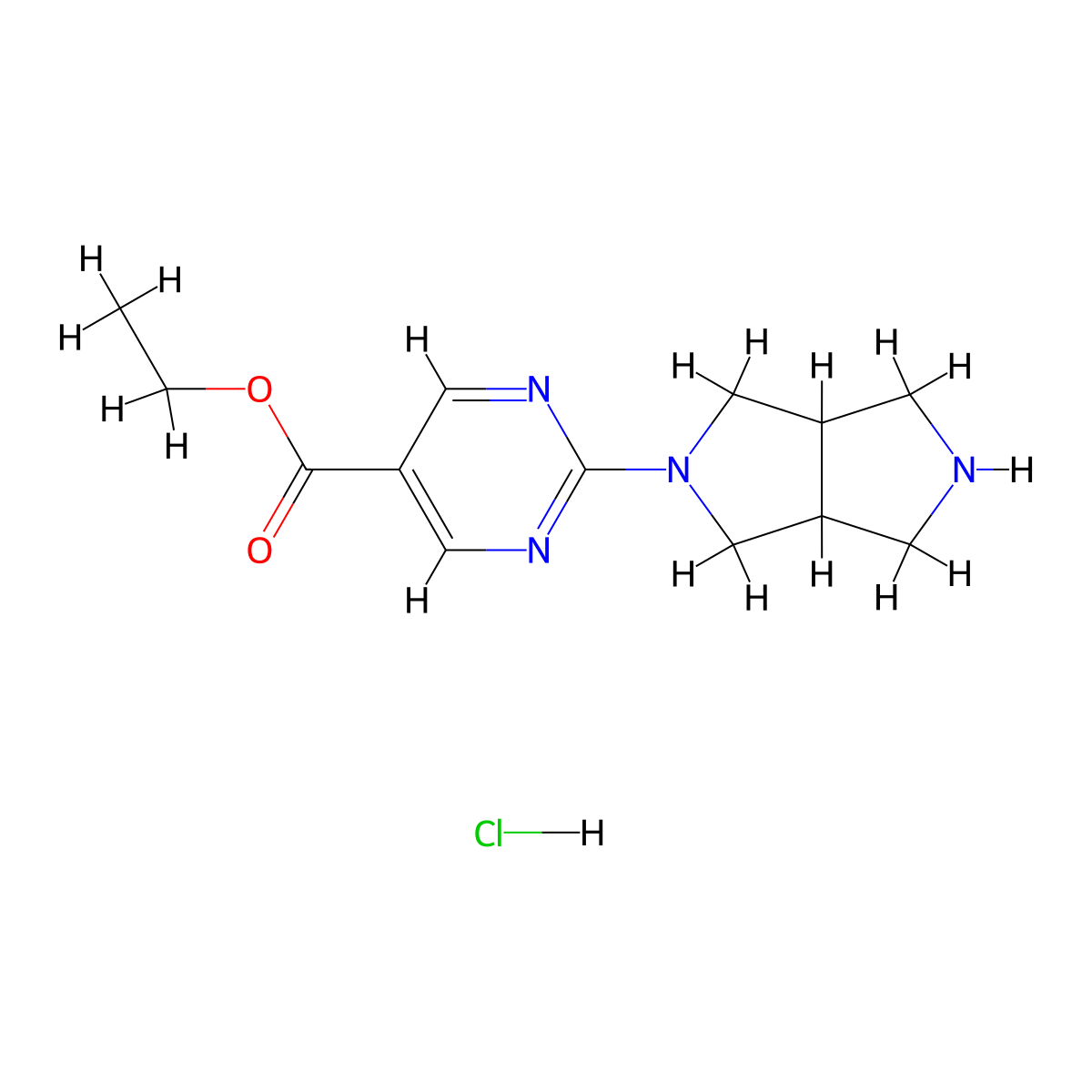 Ethyl 2-(hexahydropyrrolo[3,4-C]pyrrol-2(1H)-YL)pyrimidine-5-carboxylate hcl molecular structure, CAS 2135336-70-6