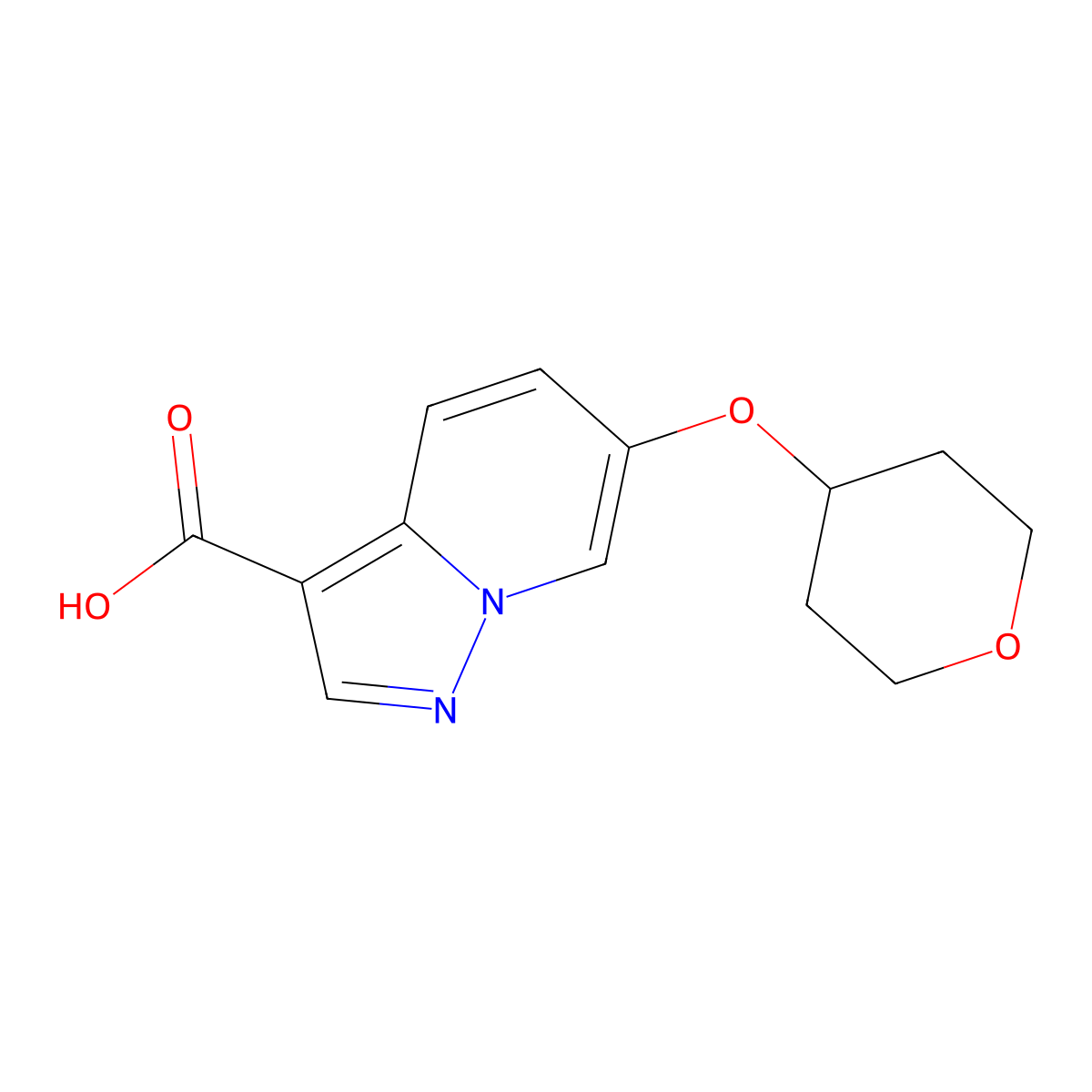 6-((Tetrahydro-2H-pyran-4-YL)oxy)pyrazolo[1,5-A]pyridine-3-carboxylic acid molecular structure, CAS 2135336-77-3