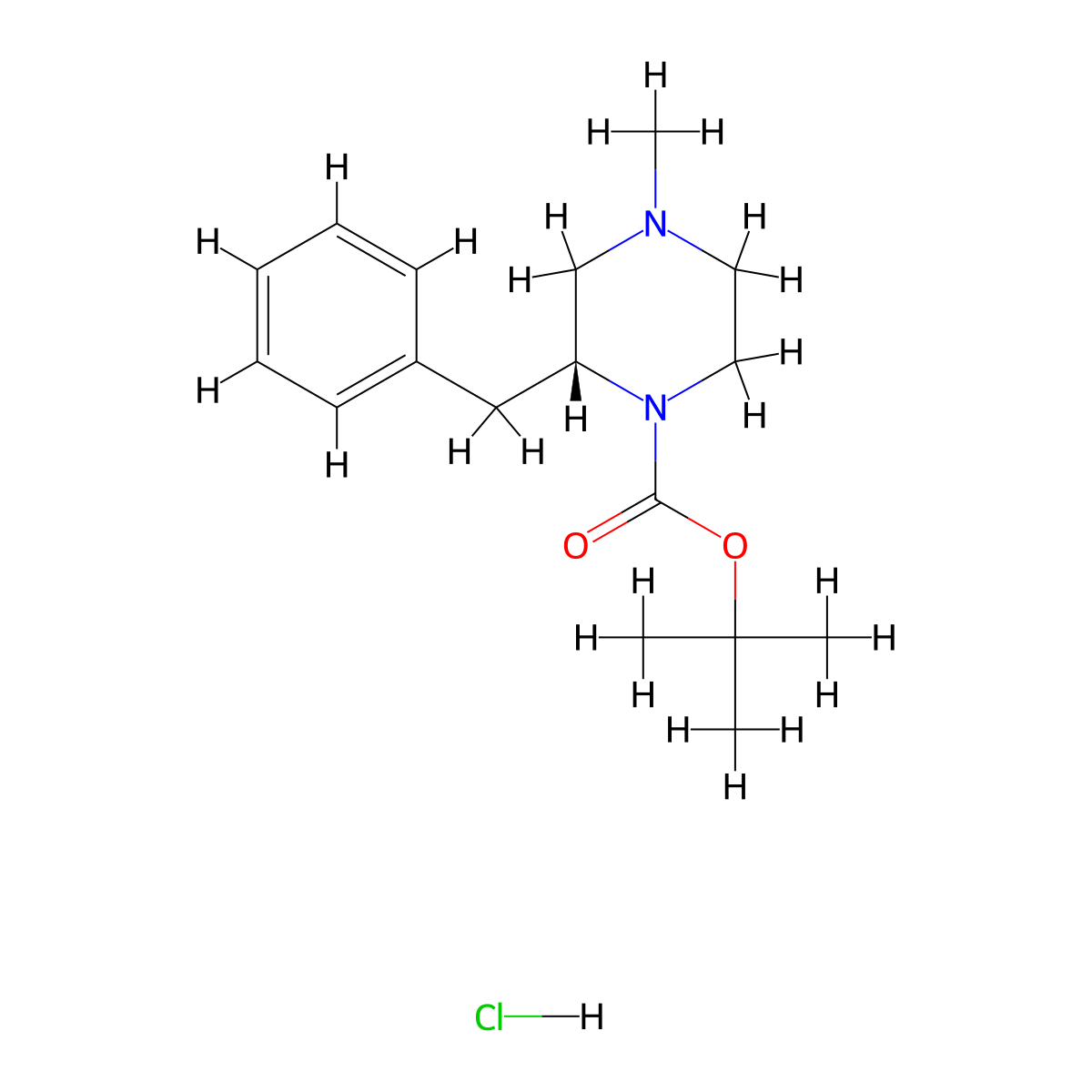 tert-Butyl (R)-2-benzyl-4-methylpiperazine-1-carboxylate hydrochloride molecular structure, CAS 2135344-94-2