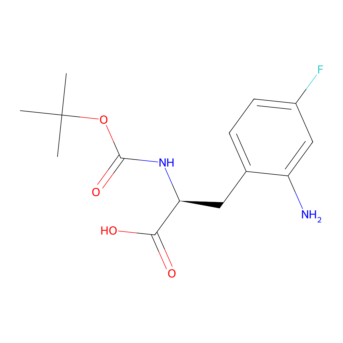 (S)-3-(2-Amino-4-fluorophenyl)-2-((tert-butoxycarbonyl)amino)propanoic acid molecular structure, CAS 2135344-96-4