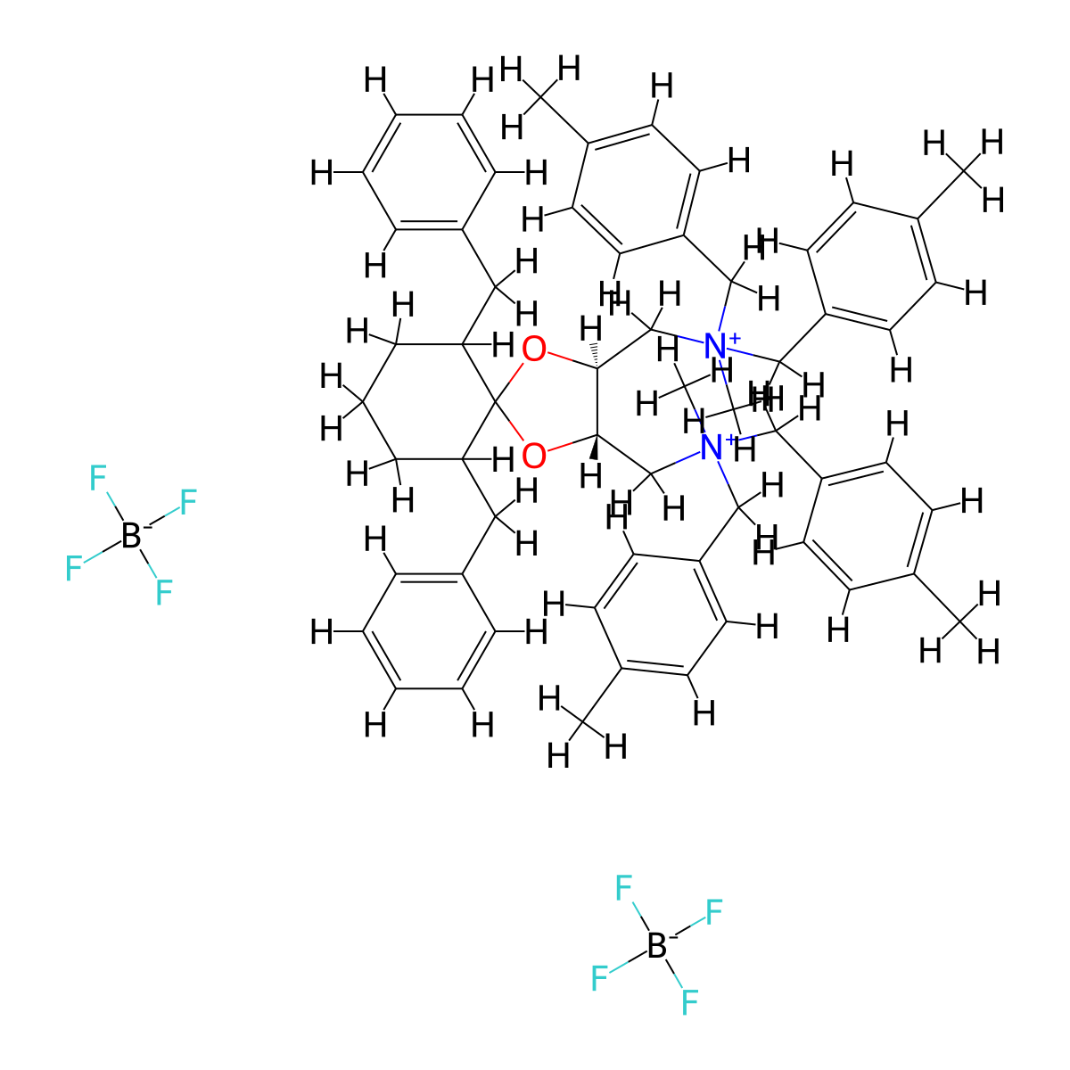 6,10-Dibenzyl-N,N'-dimethyl-N,N,N',N'-tetrakis(4-methylbenzyl)-1,4-dioxaspiro(4.5)decane-(2S,3S)-diylbis(methylammonium) Bis(tetrafluoroborate) (=(S,S)-TaDiAS-2nd) molecular structure, CAS 2135524-59-1
