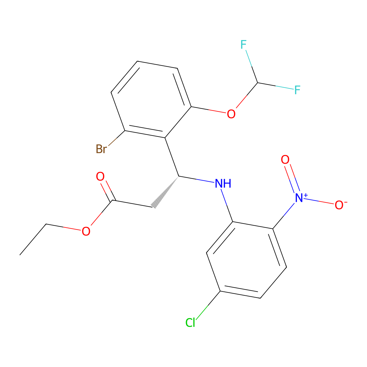 Ethyl (R)-3-[2-Bromo-6-(difluoromethoxy)phenyl]-3-[(5-chloro-2-nitrophenyl)amino]propanoate molecular structure, CAS 2135632-44-7