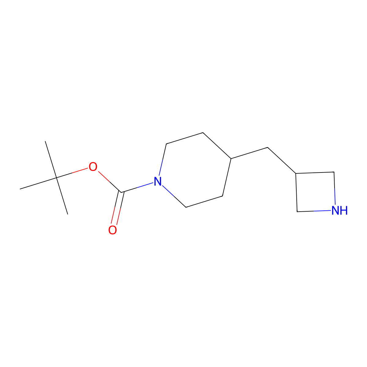 Tert-butyl 4-[(azetidin-3-yl)methyl]piperidine-1-carboxylate molecular structure, CAS 2135637-94-2