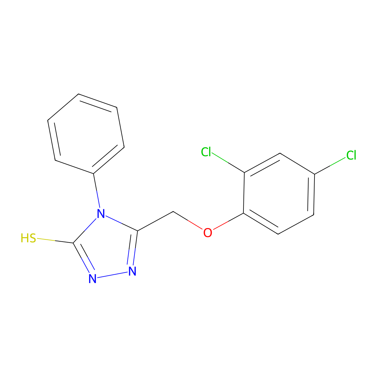 3-[(2,4-dichlorophenoxy)methyl]-4-phenyl-1H-1,2,4-triazole-5-thione molecular structure, CAS 21358-34-9