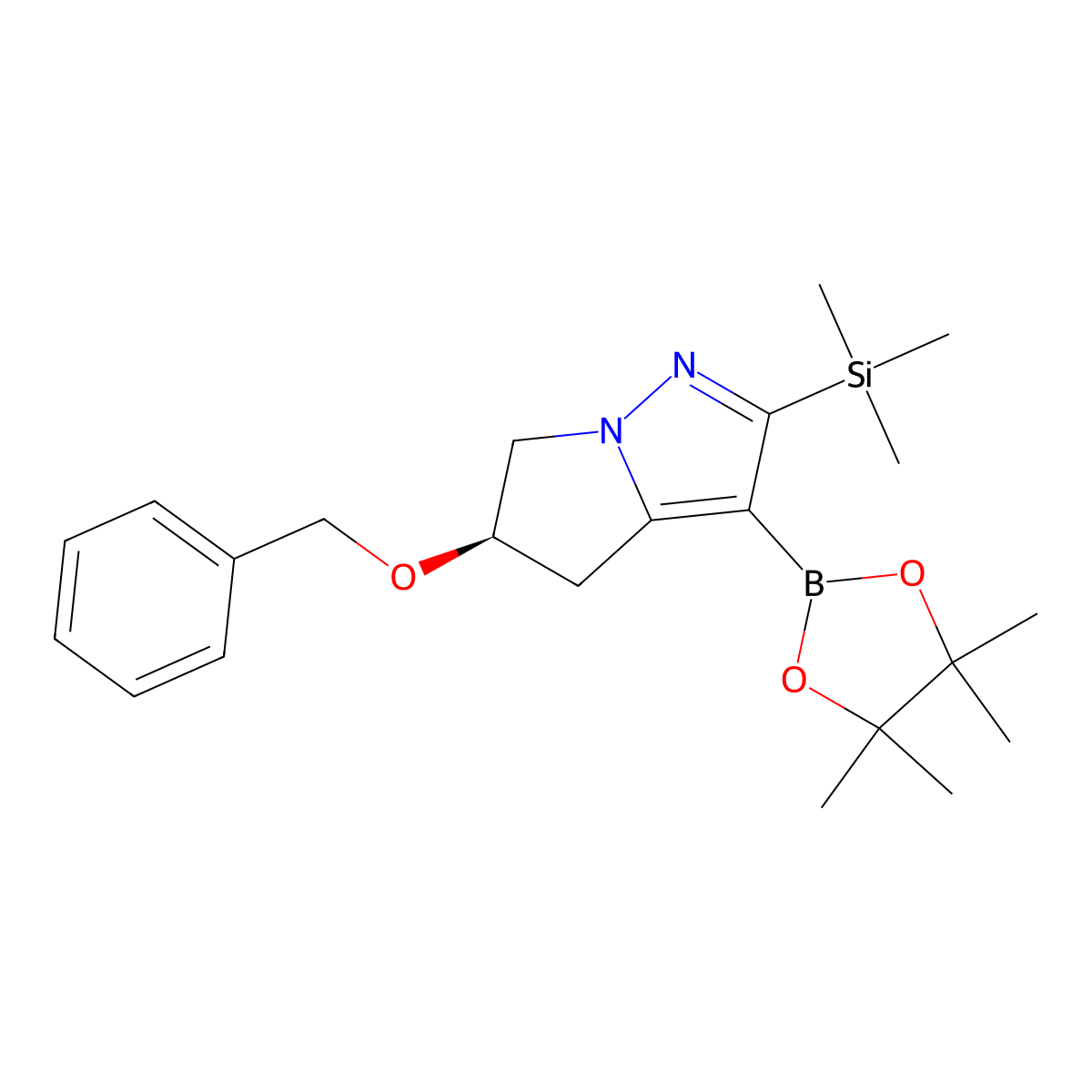 (R)-5-(Benzyloxy)-3-(4,4,5,5-tetramethyl-1,3,2-dioxaborolan-2-yl)-2-(trimethylsilyl)-5,6-dihydro-4H-pyrrolo[1,2-b]pyrazole molecular structure, CAS 2135831-70-6