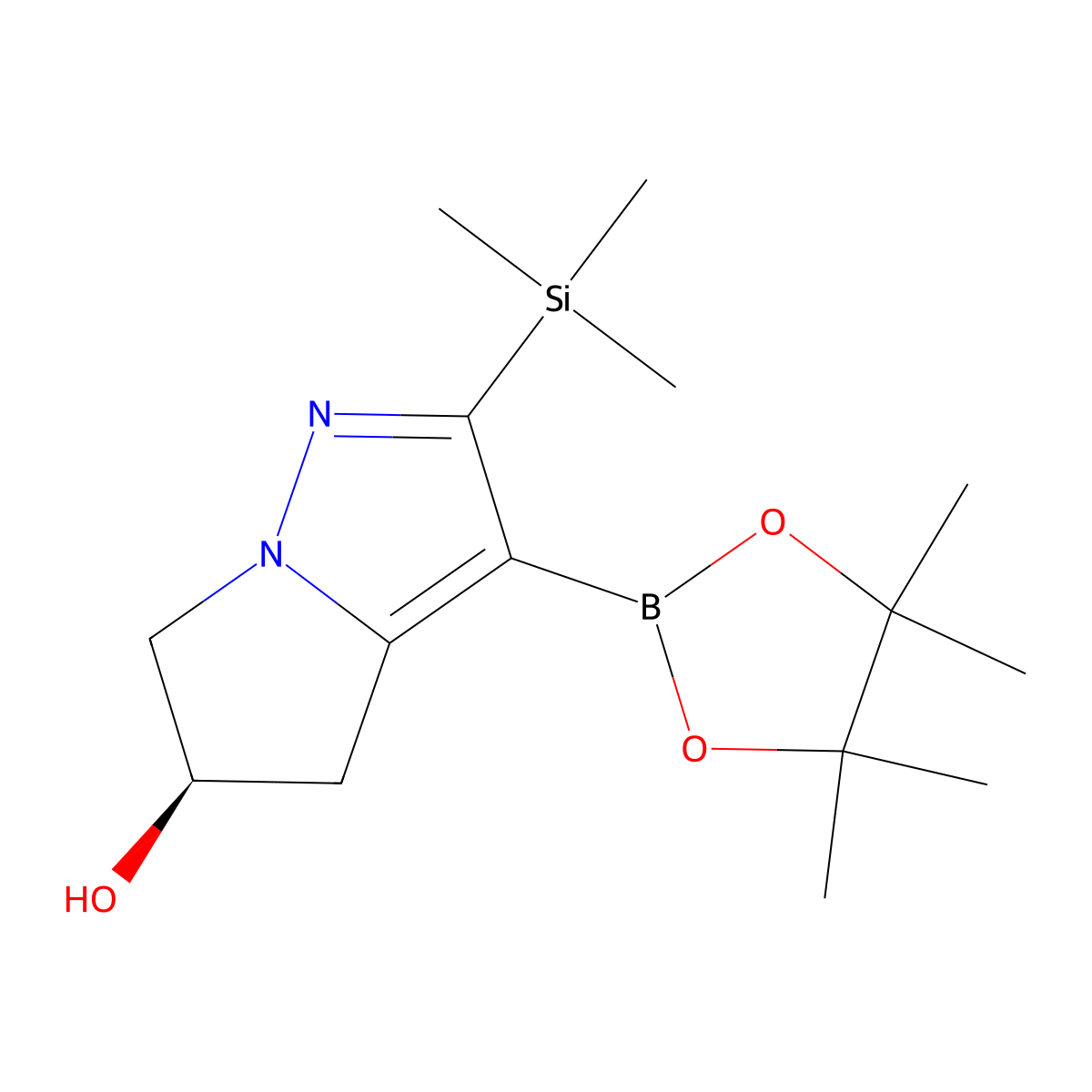 (R)-3-(4,4,5,5-Tetramethyl-1,3,2-dioxaborolan-2-yl)-2-(trimethylsilyl)-5,6-dihydro-4H-pyrrolo[1,2-b]pyrazol-5-ol molecular structure, CAS 2135831-71-7