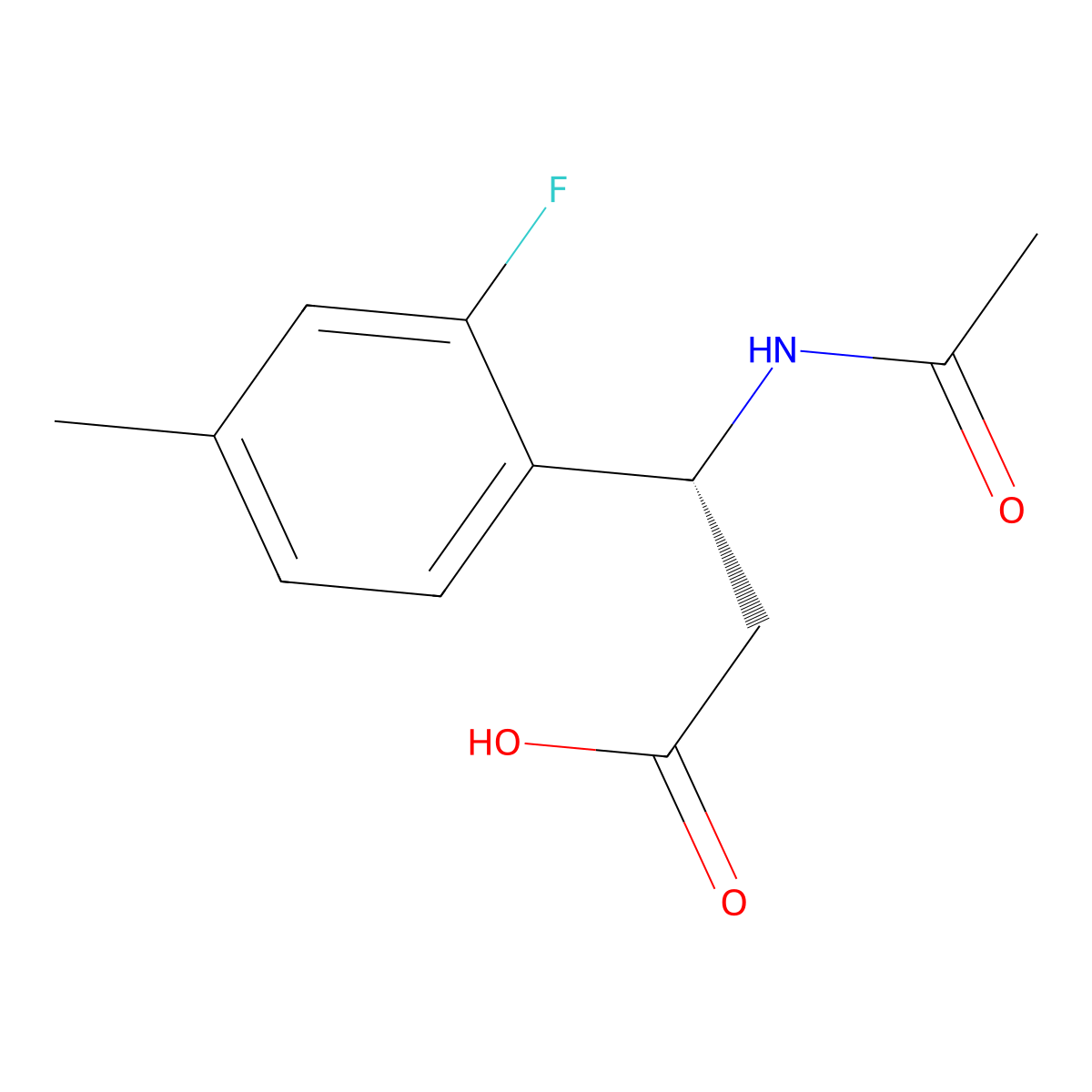 (3R)-3-acetamido-3-(2-fluoro-4-methylphenyl)propanoic acid molecular structure, CAS 2136067-10-0