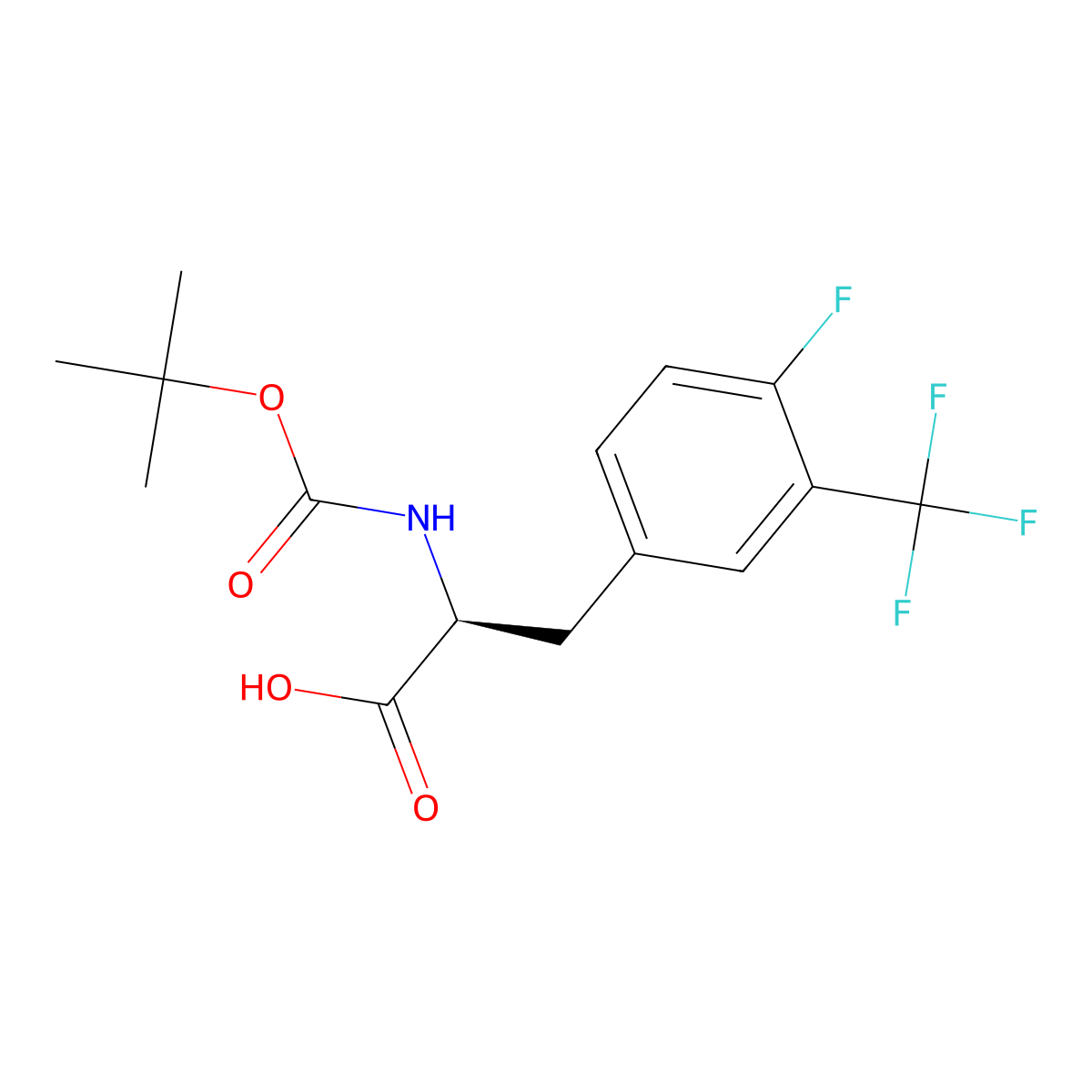 (S)-2-((tert-Butoxycarbonyl)amino)-3-(4-fluoro-3-(trifluoromethyl)phenyl)propanoic acid molecular structure, CAS 2136115-23-4