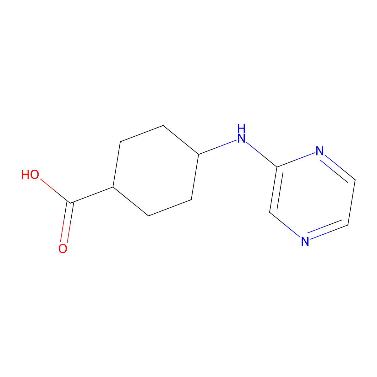 4-(Pyrazin-2-ylamino)cyclohexane-1-carboxylic acid molecular structure, CAS 2136119-50-9