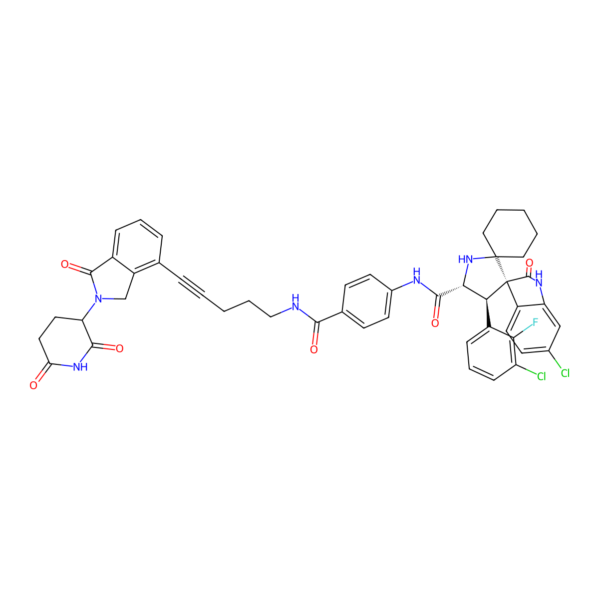 (3'R,4'S,5'R)-6''-Chloro-4'-(3-chloro-2-fluorophenyl)-N-(4-((5-(2-(2,6-dioxopiperidin-3-yl)-1-oxoisoindolin-4-yl)pent-4-yn-1-yl)carbamoyl)phenyl)-2''-oxodispiro[cyclohexane-1,2'-pyrrolidine-3',3''-indoline]-5'-carboxamide molecular structure, CAS 2136247-12-4