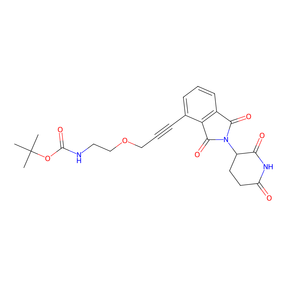 Tert-butyl (2-((3-(2-(2,6-dioxopiperidin-3-yl)-1,3-dioxoisoindolin-4-yl)prop-2-yn-1-yl)oxy)ethyl)carbamate molecular structure, CAS 2136248-19-4