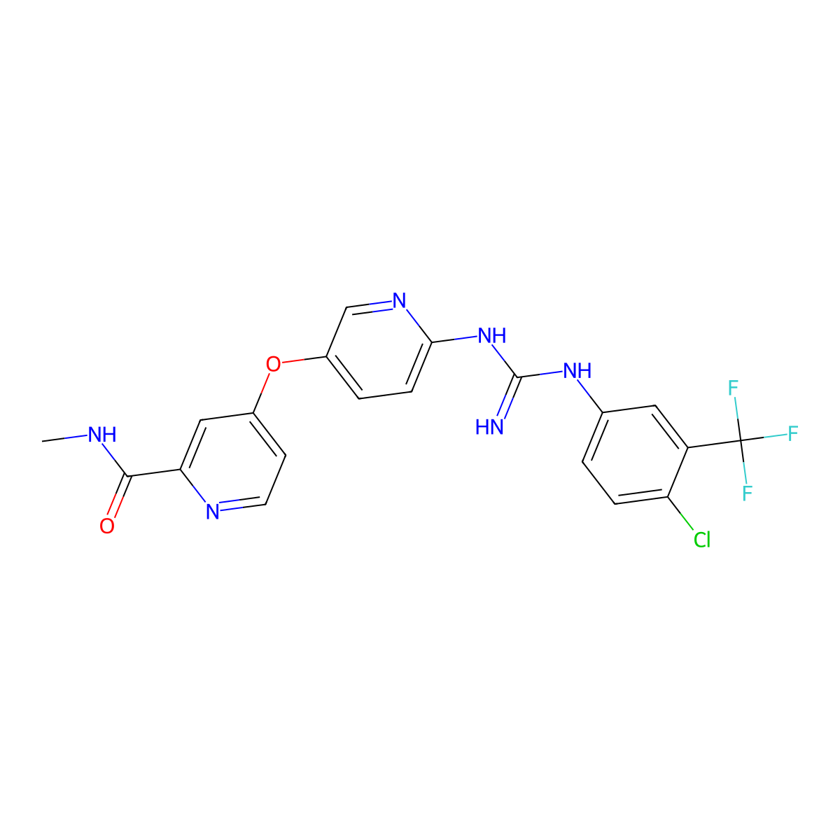 2-Pyridinecarboxamide, 4-[[6-[[[[4-chloro-3-(trifluoromethyl)phenyl]amino]iminomethyl]amino]-3-pyridinyl]oxy]-N-methyl- molecular structure, CAS 2136278-38-9