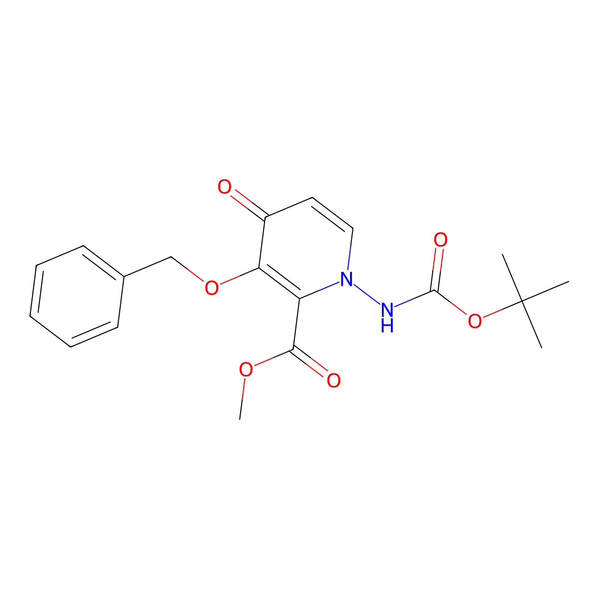 Methyl 3-(benzyloxy)-1-((tert-butoxycarbonyl)amino)-4-oxo-1,4-dihydropyridine-2-carboxylate molecular structure, CAS 2136287-59-5