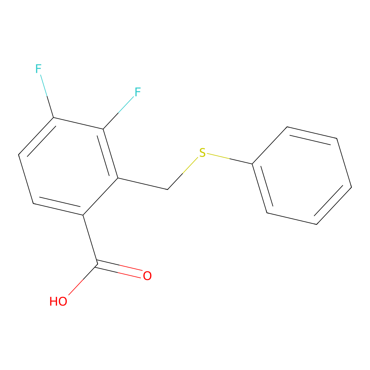 3,4-Difluoro-2-((phenylthio)methyl)benzoic acid molecular structure, CAS 2136287-65-3