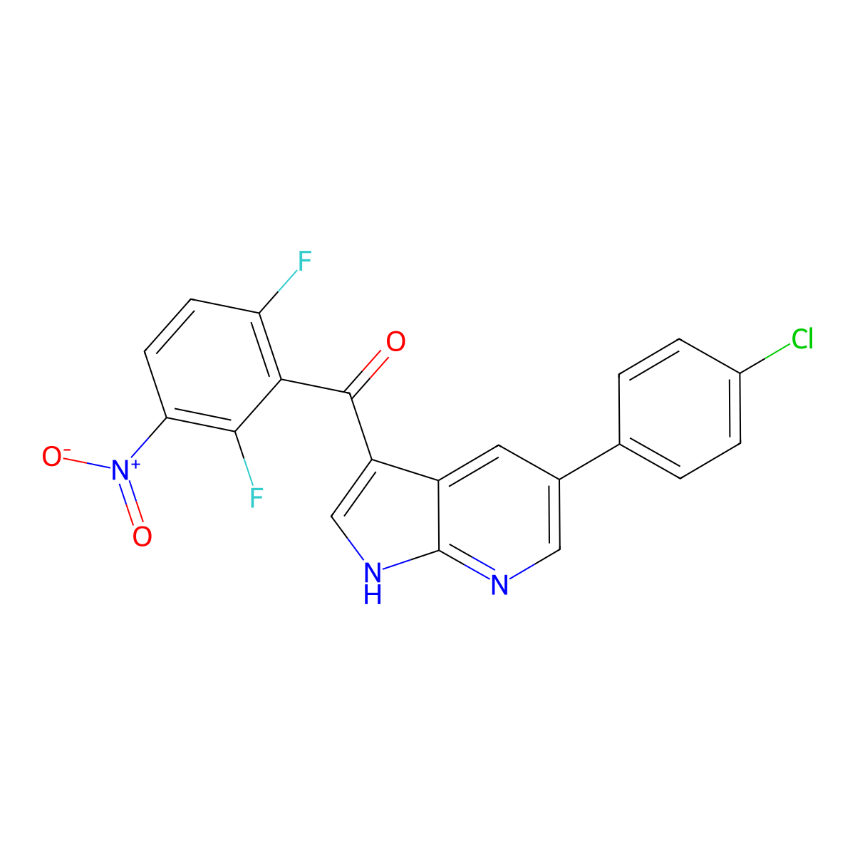 (5-(4-chlorophenyl)-1H-pyrrolo[2,3-b]pyridin-3-yl)(2,6-difluoro-3-nitrophenyl)methanone molecular structure, CAS 2136598-00-8