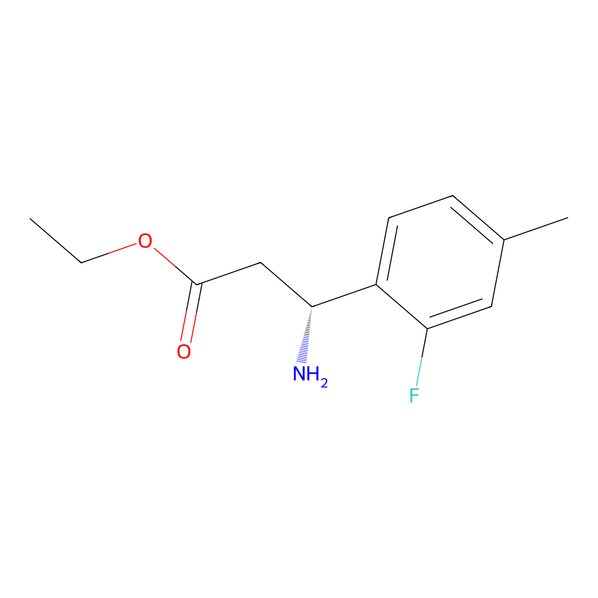 ethyl (3R)-3-amino-3-(2-fluoro-4-methylphenyl)propanoate molecular structure, CAS 2136809-21-5