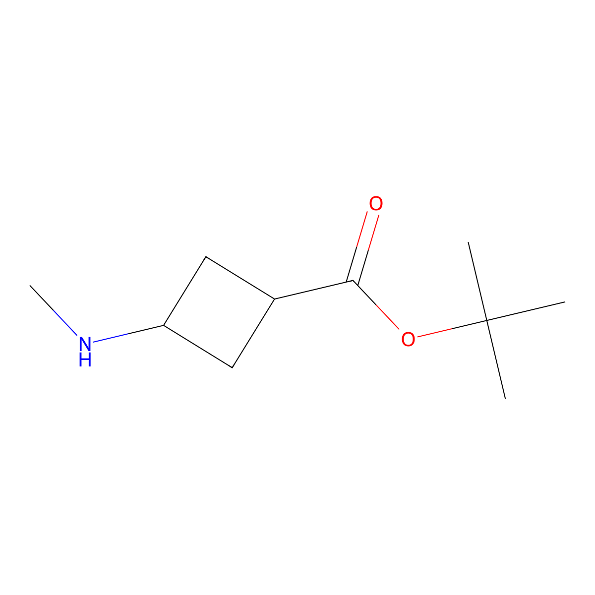 Tert-butyl 3-(methylamino)cyclobutane-1-carboxylate molecular structure, CAS 2136898-20-7