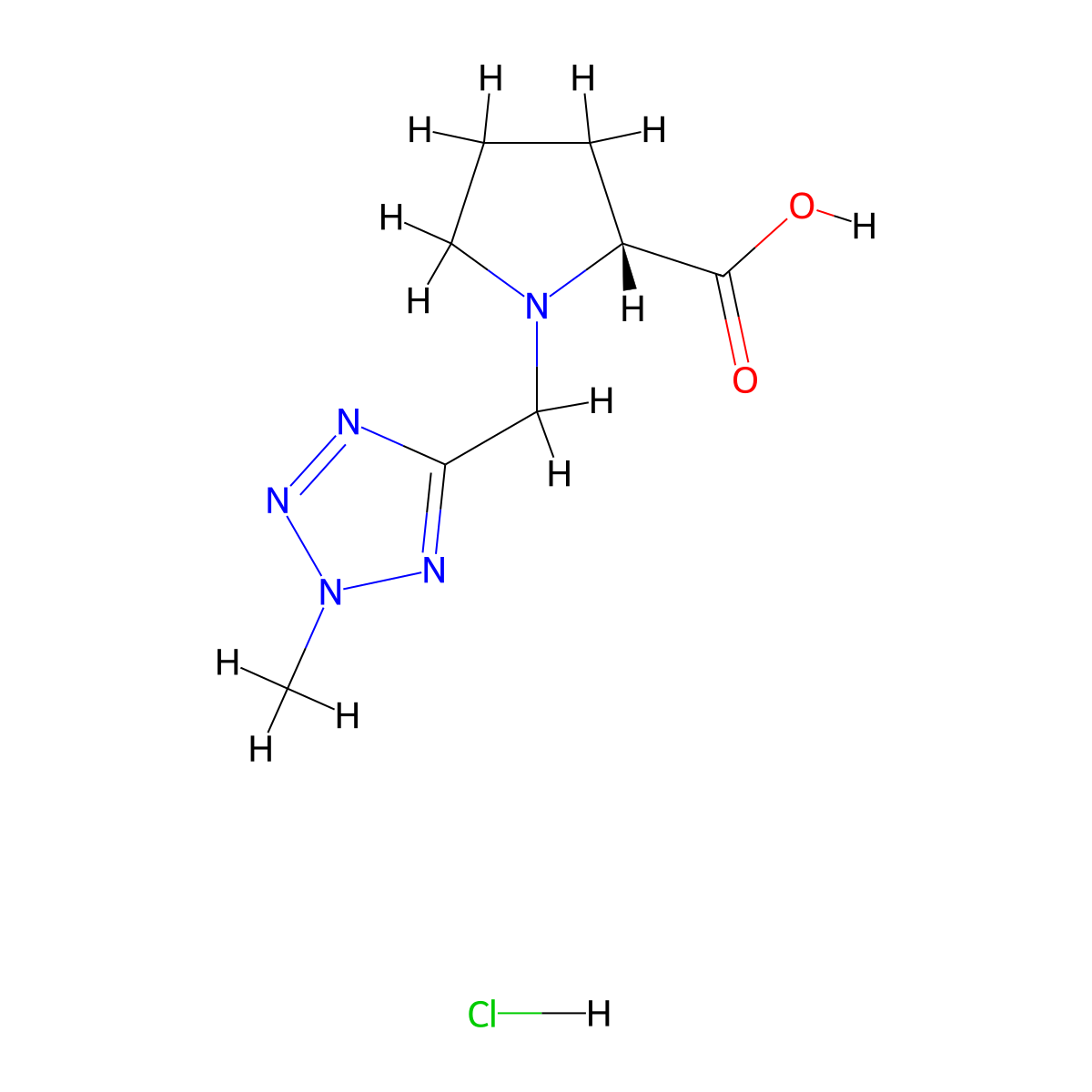(2R)-1-((2-methyl-2H-1,2,3,4-tetrazol-5-yl)methyl)pyrrolidine-2-carboxylic acid hydrochloride molecular structure, CAS 2137029-01-5