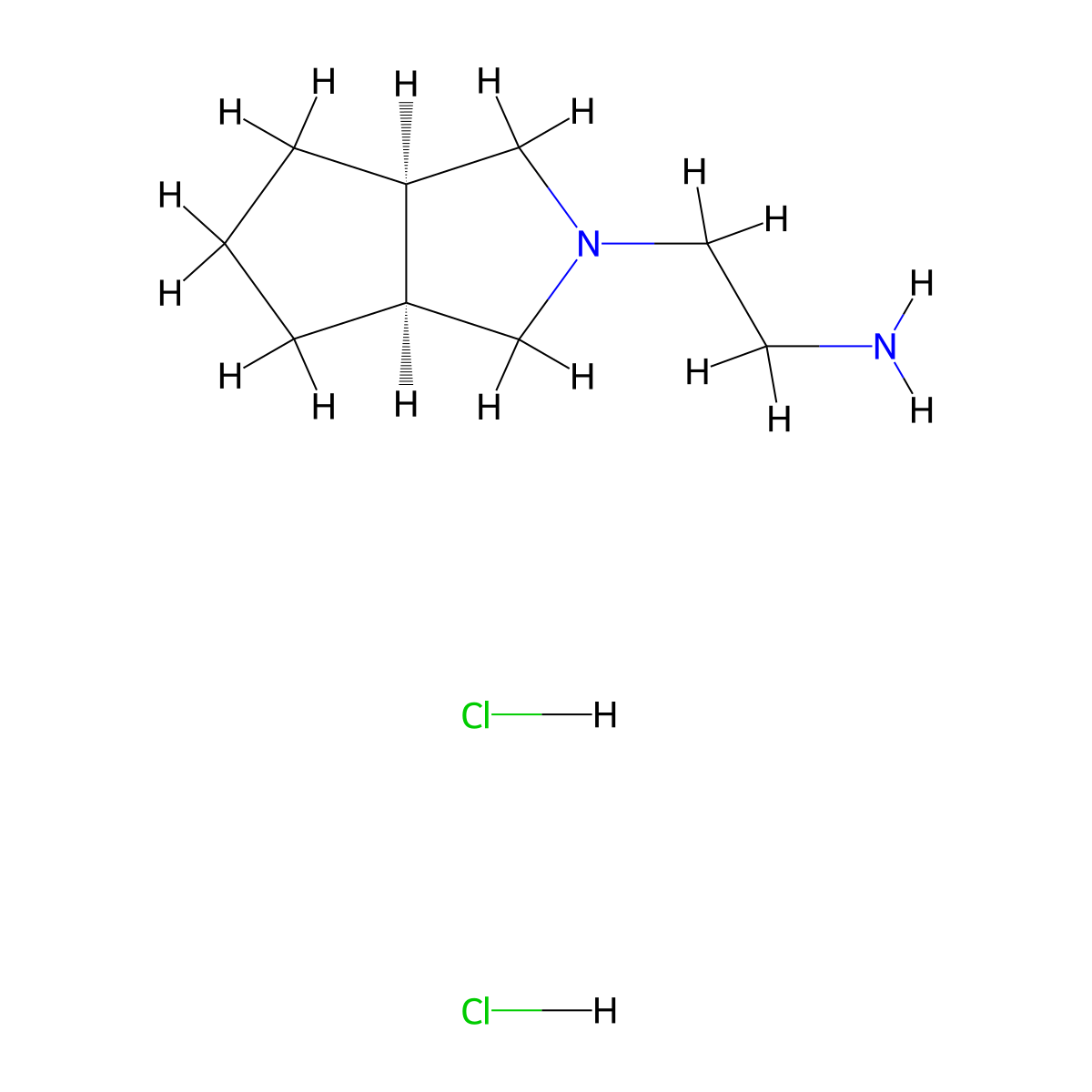 rac-2-[(3aR,6aS)-octahydrocyclopenta[c]pyrrol-2-yl]ethan-1-amine dihydrochloride, cis molecular structure, CAS 2137032-54-1