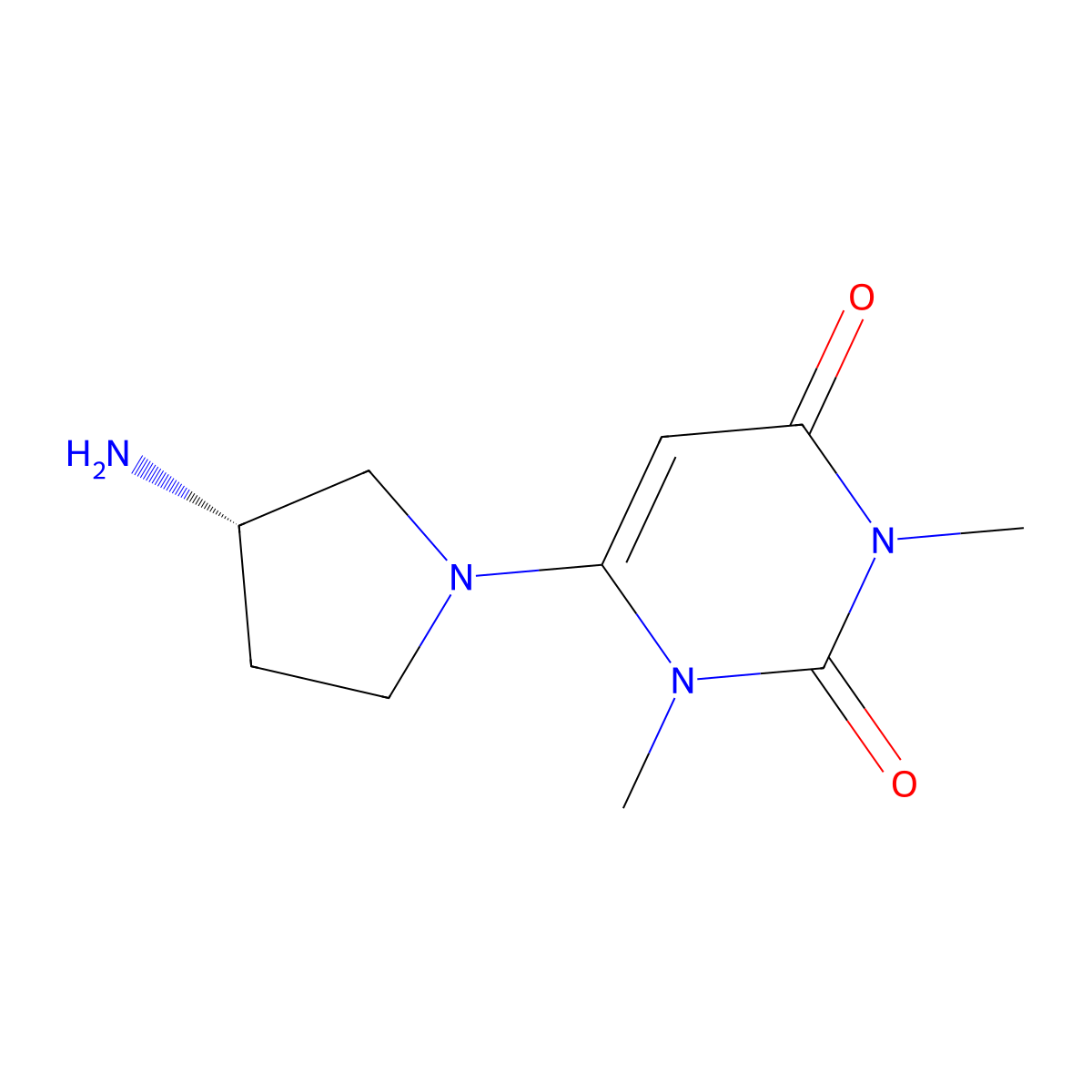 6-[(3S)-3-aminopyrrolidin-1-yl]-1,3-dimethyl-1,2,3,4-tetrahydropyrimidine-2,4-dione molecular structure, CAS 2137032-97-2