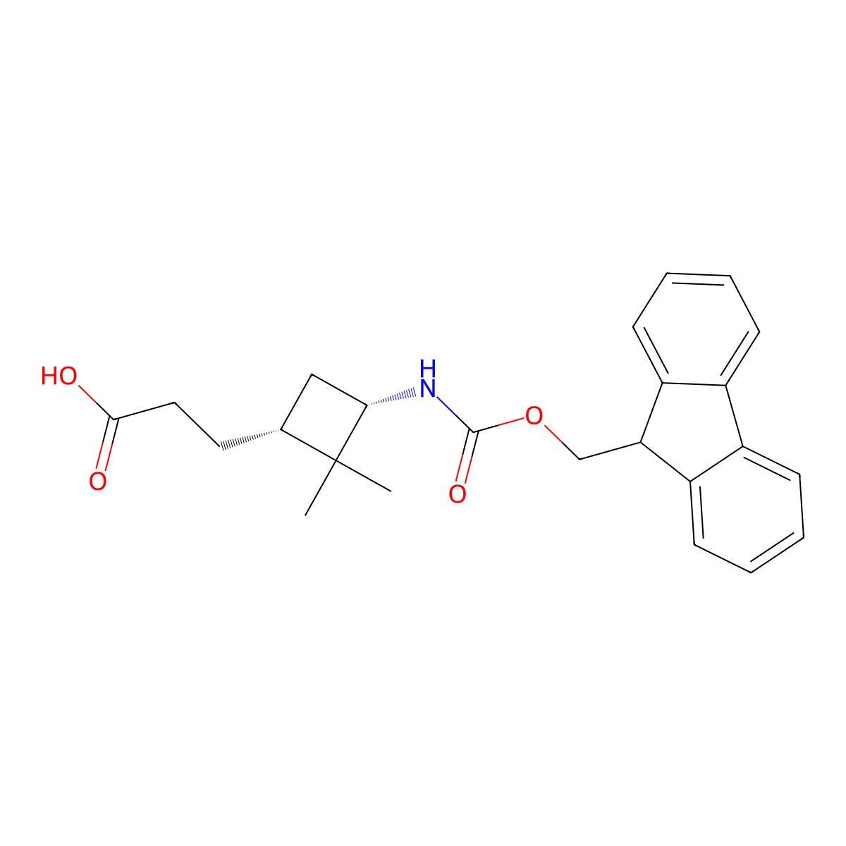 3-[(1R,3S)-3-({[(9H-fluoren-9-yl)methoxy]carbonyl}amino)-2,2-dimethylcyclobutyl]propanoic acid molecular structure, CAS 2137033-14-6