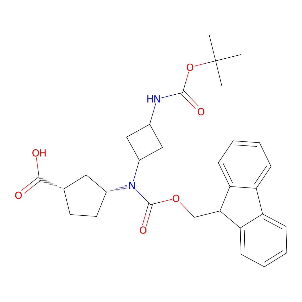 rac-(1R,3S)-3-[(3-{[(tert-butoxy)carbonyl]amino}cyclobutyl)({[(9H-fluoren-9-yl)methoxy]carbonyl})amino]cyclopentane-1-carboxylic acid molecular structure, CAS 2137033-71-5