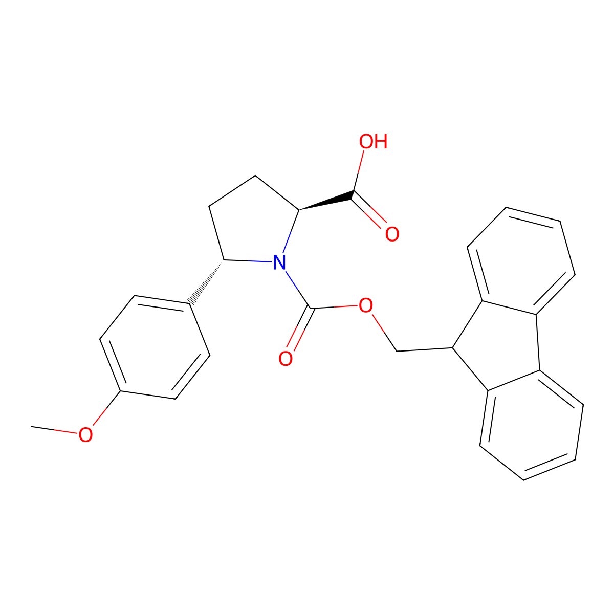 rac-(2R,5R)-1-{[(9H-fluoren-9-yl)methoxy]carbonyl}-5-(4-methoxyphenyl)pyrrolidine-2-carboxylic acid molecular structure, CAS 2137034-15-0