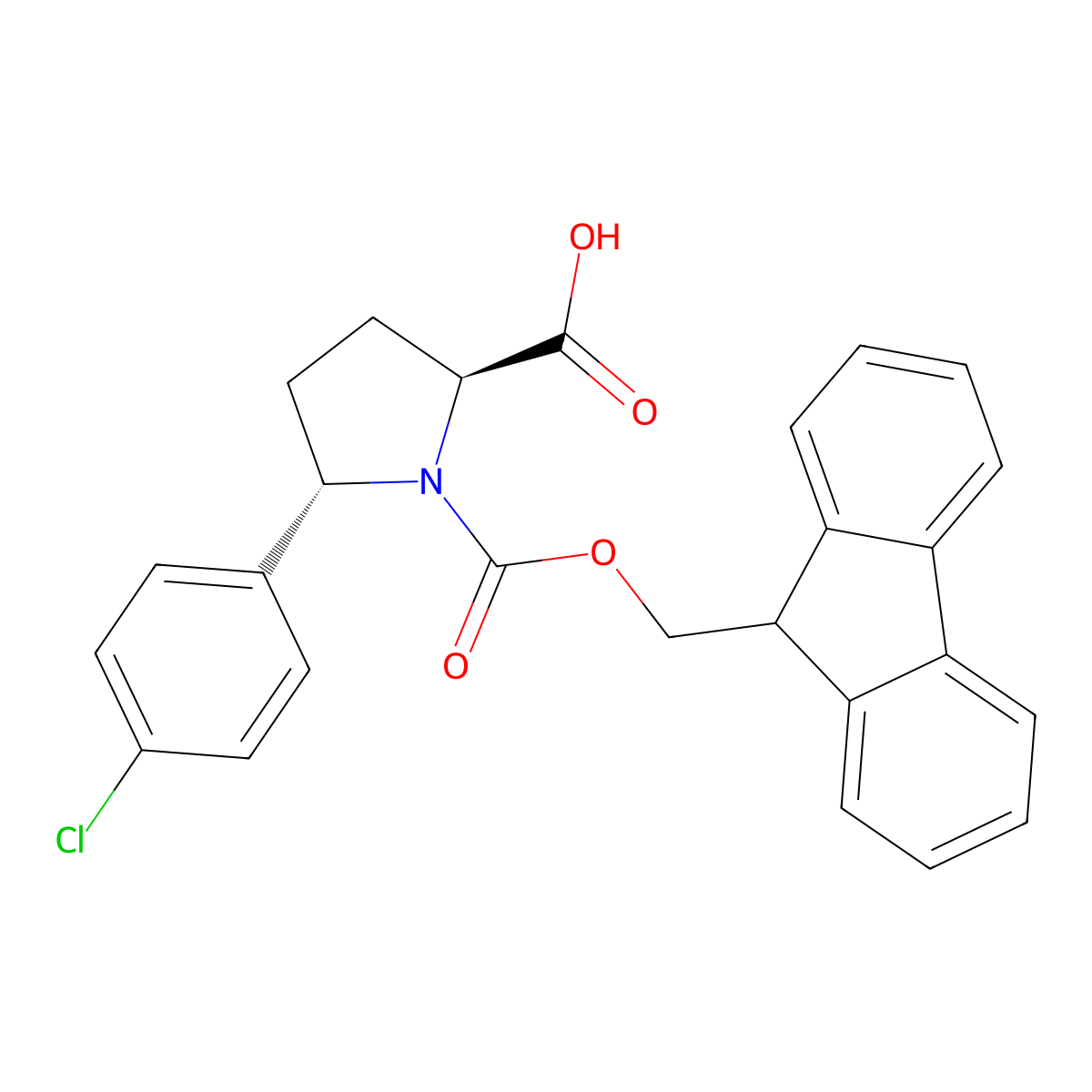 rac-(2R,5R)-5-(4-chlorophenyl)-1-{[(9H-fluoren-9-yl)methoxy]carbonyl}pyrrolidine-2-carboxylic acid molecular structure, CAS 2137034-20-7
