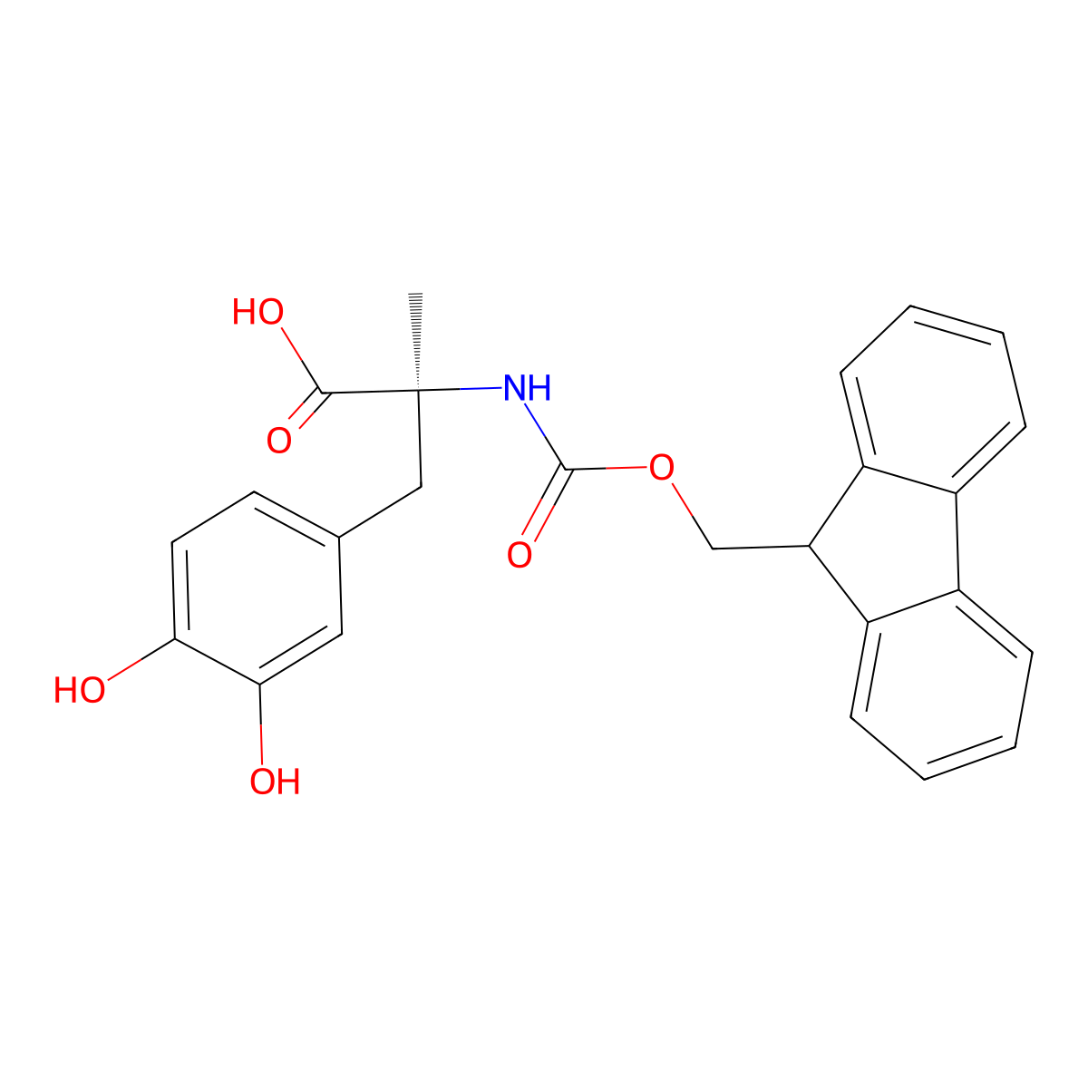 (2S)-3-(3,4-dihydroxyphenyl)-2-({[(9H-fluoren-9-yl)methoxy]carbonyl}amino)-2-methylpropanoic acid molecular structure, CAS 2137035-98-2