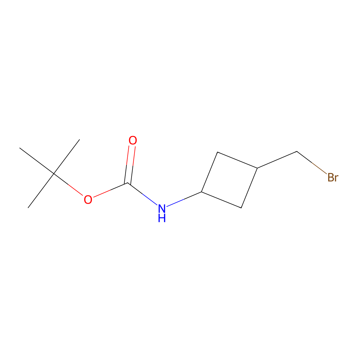 rac-tert-butyl N-[(1r,3r)-3-(bromomethyl)cyclobutyl]carbamate molecular structure, CAS 2137037-13-7