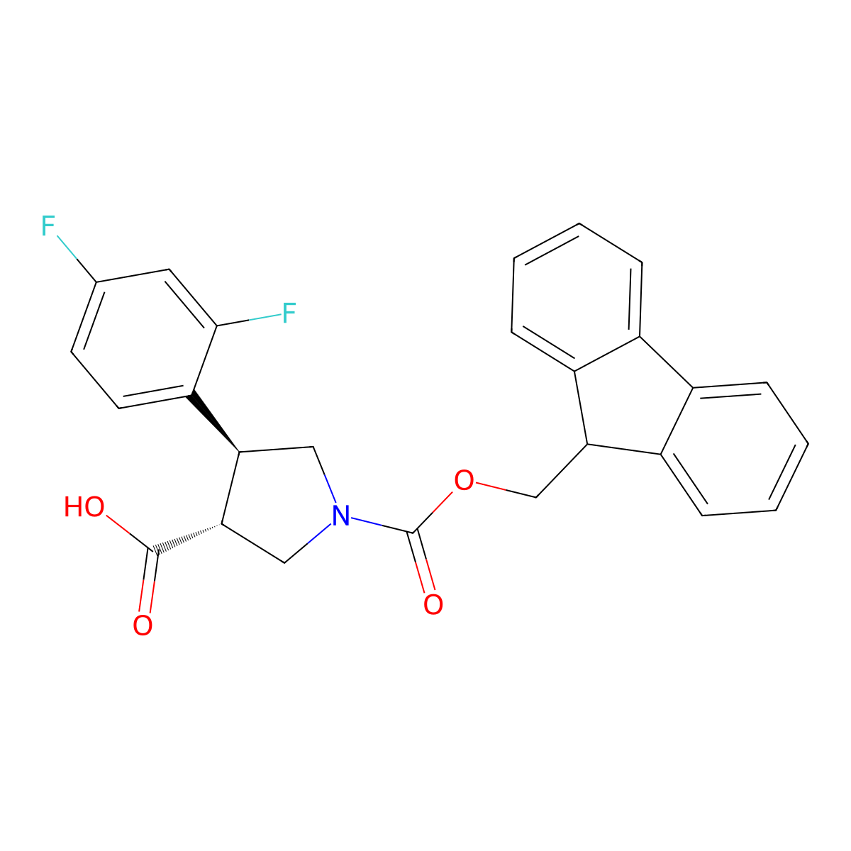 (3R,4S)-4-(2,4-difluorophenyl)-1-{[(9H-fluoren-9-yl)methoxy]carbonyl}pyrrolidine-3-carboxylic acid molecular structure, CAS 2137050-98-5