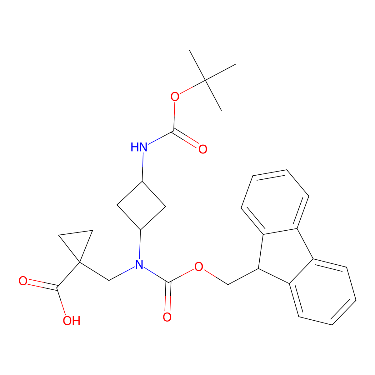 1-{[(3-{[(Tert-butoxy)carbonyl]amino}cyclobutyl)({[(9h-fluoren-9-yl)methoxy]carbonyl})amino]methyl}cyclopropane-1-carboxylic acid molecular structure, CAS 2137057-17-9