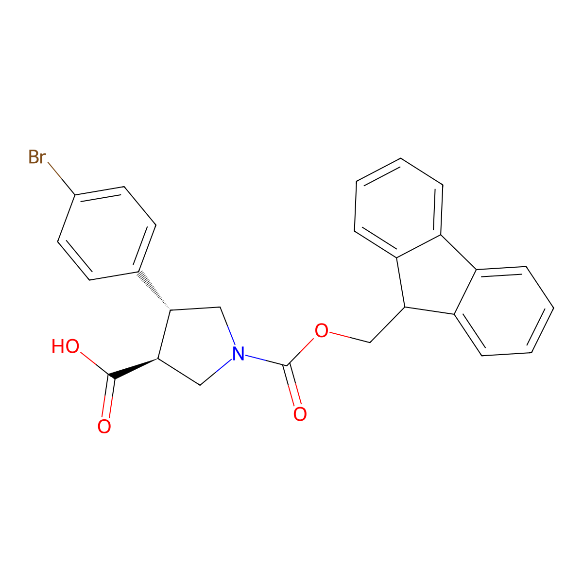 (3S,4R)-4-(4-bromophenyl)-1-{[(9H-fluoren-9-yl)methoxy]carbonyl}pyrrolidine-3-carboxylic acid molecular structure, CAS 2137061-65-3