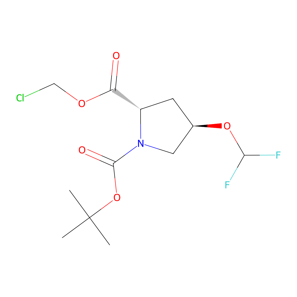 1-tert-butyl 2-chloromethyl (2S,4R)-4-(difluoromethoxy)pyrrolidine-1,2-dicarboxylate molecular structure, CAS 2137062-11-2