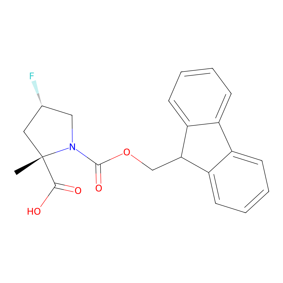 (2S,4S)-1-{[(9H-fluoren-9-yl)methoxy]carbonyl}-4-fluoro-2-methylpyrrolidine-2-carboxylic acid molecular structure, CAS 2137062-42-9