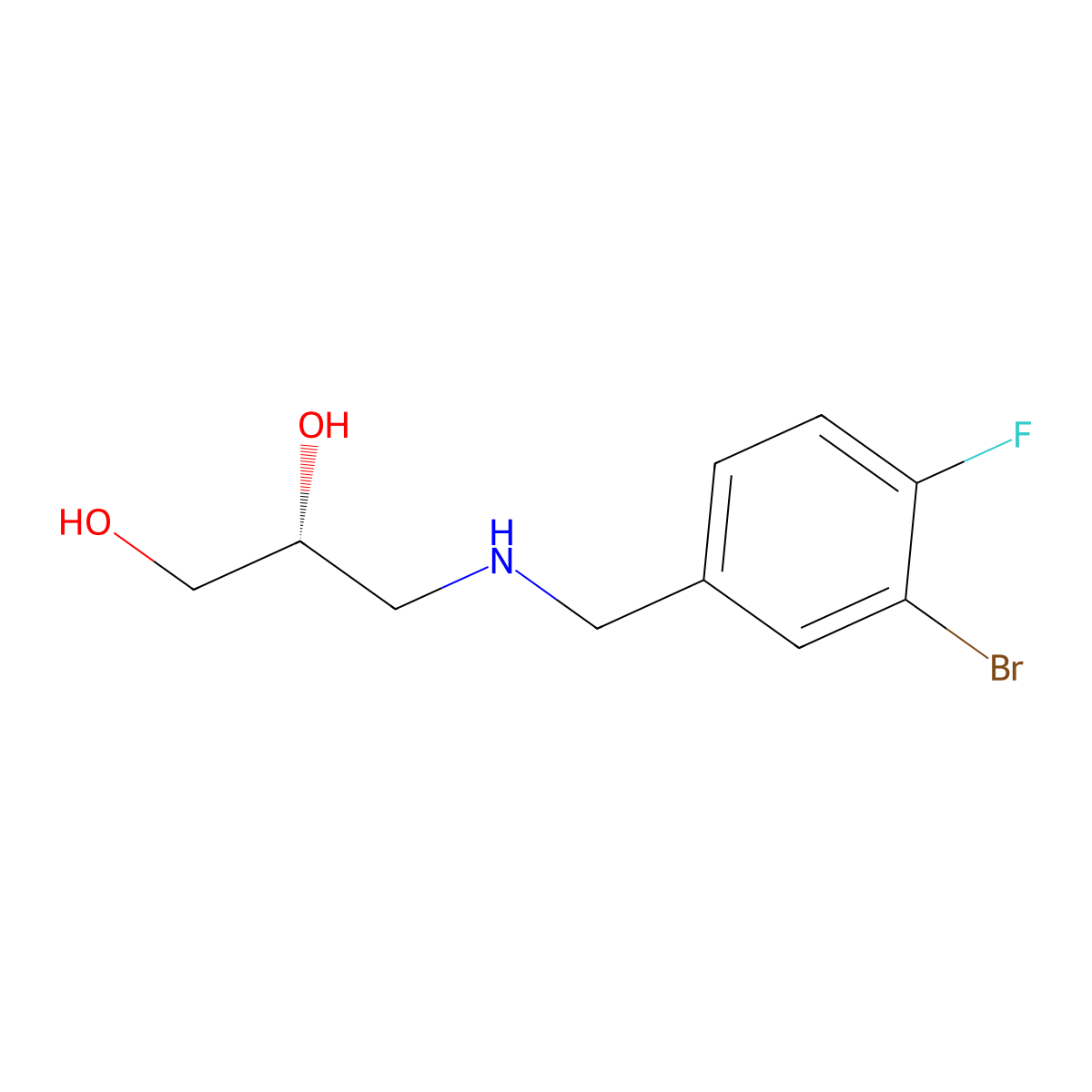 (2R)-3-{[(3-bromo-4-fluorophenyl)methyl]amino}propane-1,2-diol molecular structure, CAS 2137063-24-0