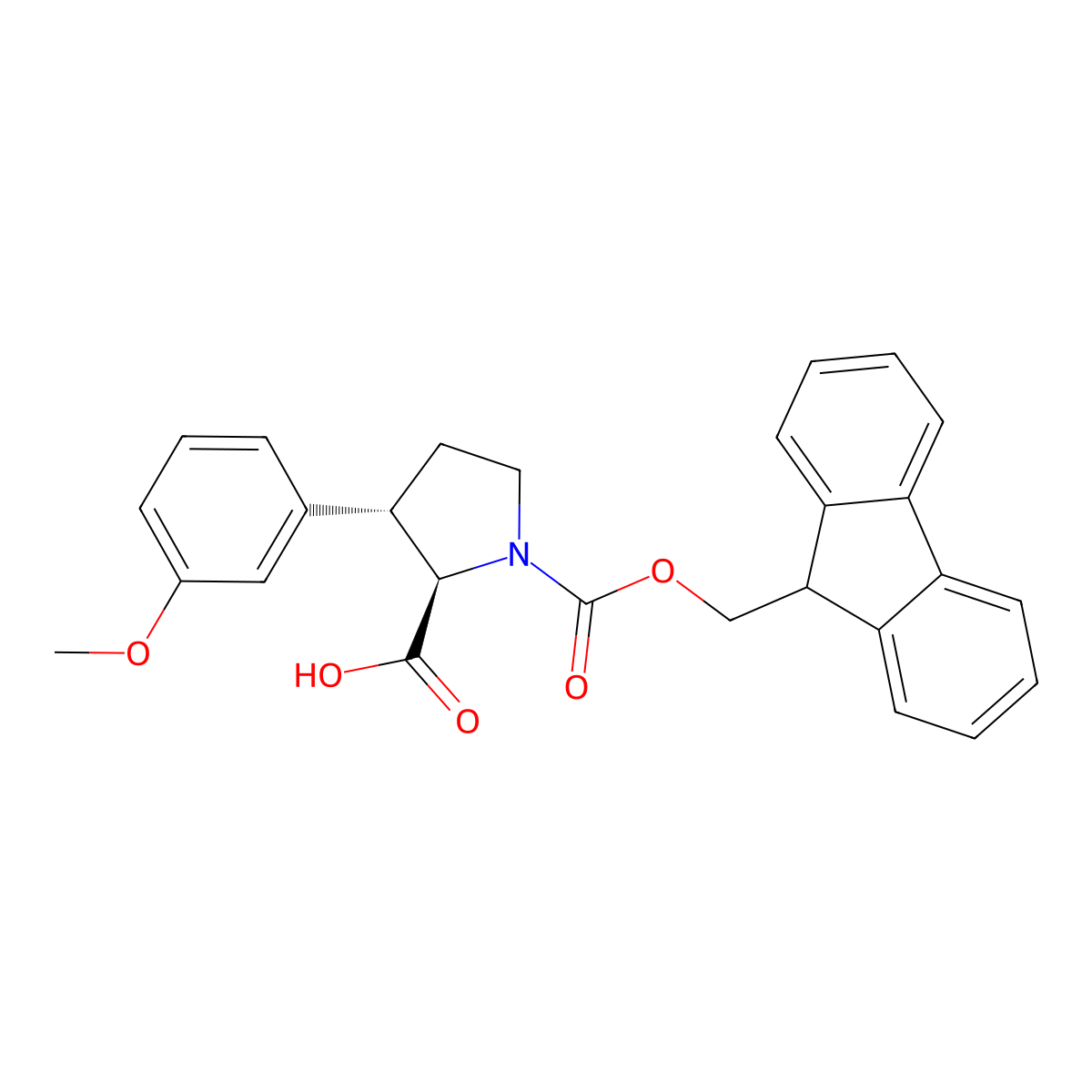 (2R,3S)-1-{[(9H-fluoren-9-yl)methoxy]carbonyl}-3-(3-methoxyphenyl)pyrrolidine-2-carboxylic acid molecular structure, CAS 2137066-45-4