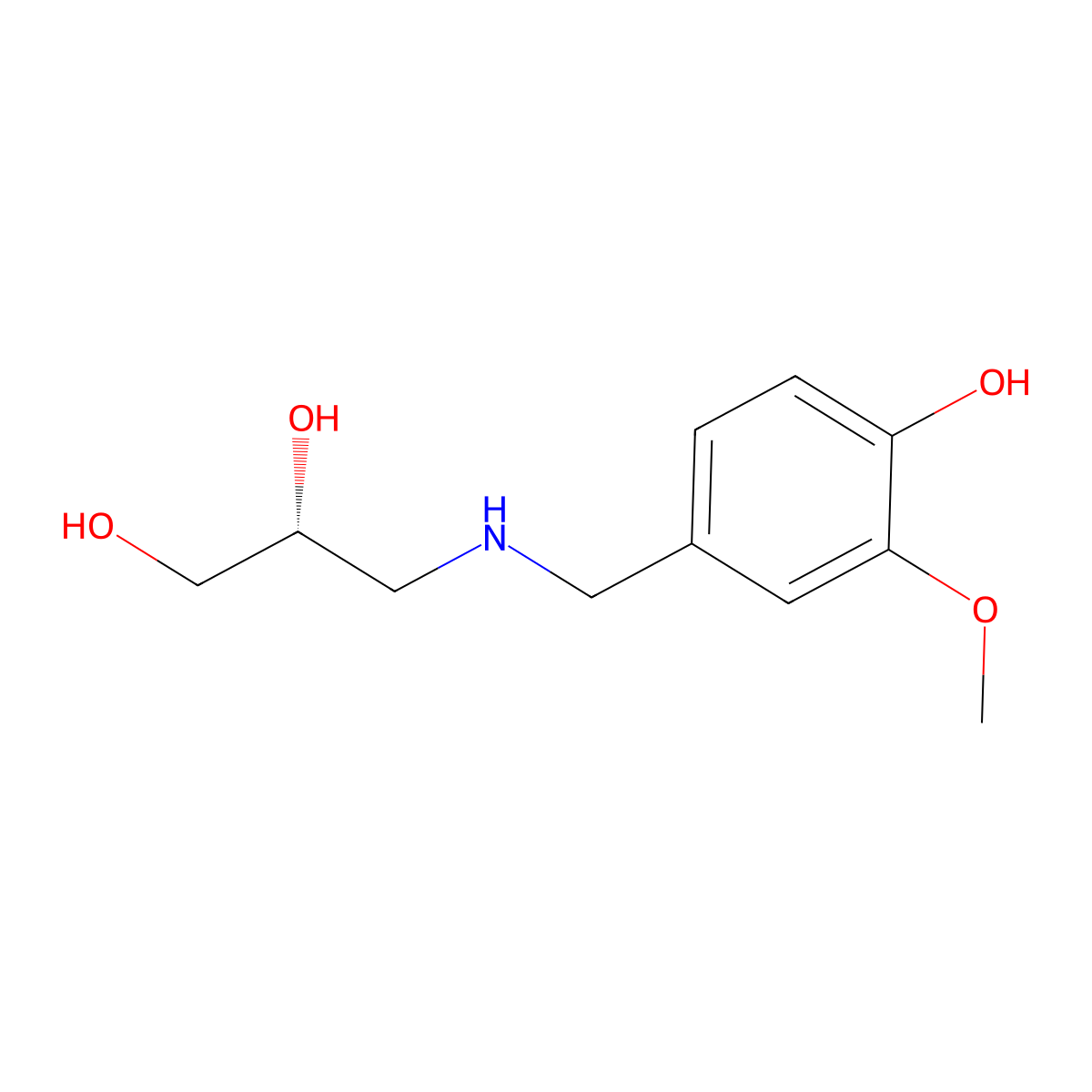 (2R)-3-{[(4-hydroxy-3-methoxyphenyl)methyl]amino}propane-1,2-diol molecular structure, CAS 2137066-51-2