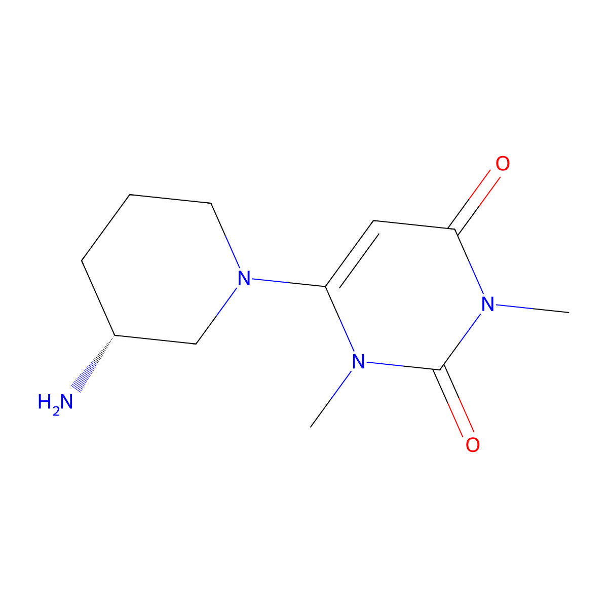 6-[(3R)-3-aminopiperidin-1-yl]-1,3-dimethyl-1,2,3,4-tetrahydropyrimidine-2,4-dione molecular structure, CAS 2137072-58-1