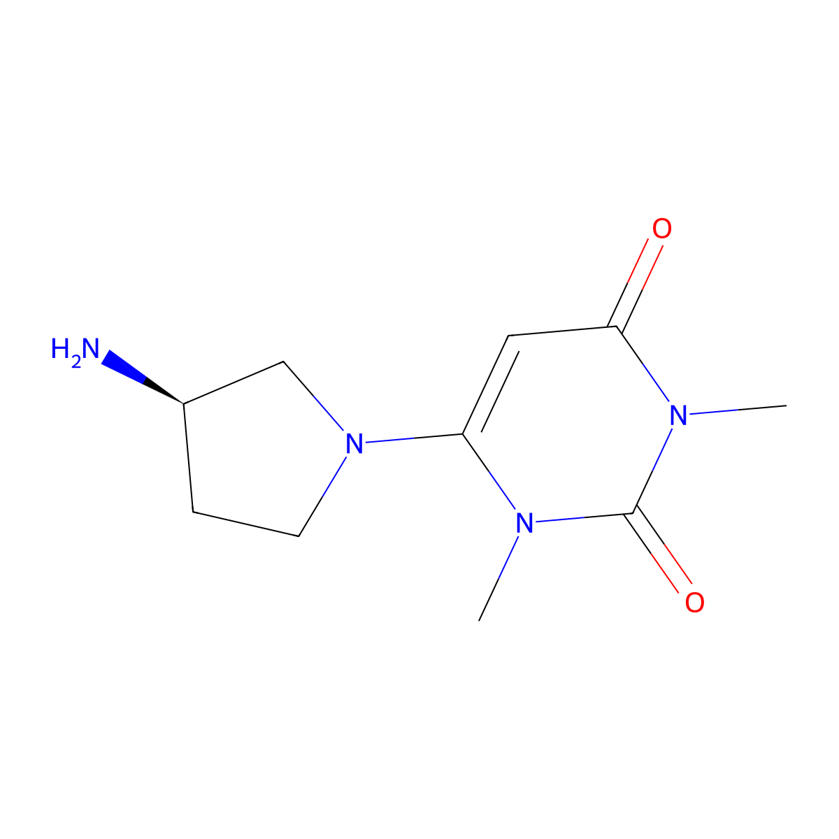 6-[(3R)-3-aminopyrrolidin-1-yl]-1,3-dimethyl-1,2,3,4-tetrahydropyrimidine-2,4-dione molecular structure, CAS 2137072-59-2