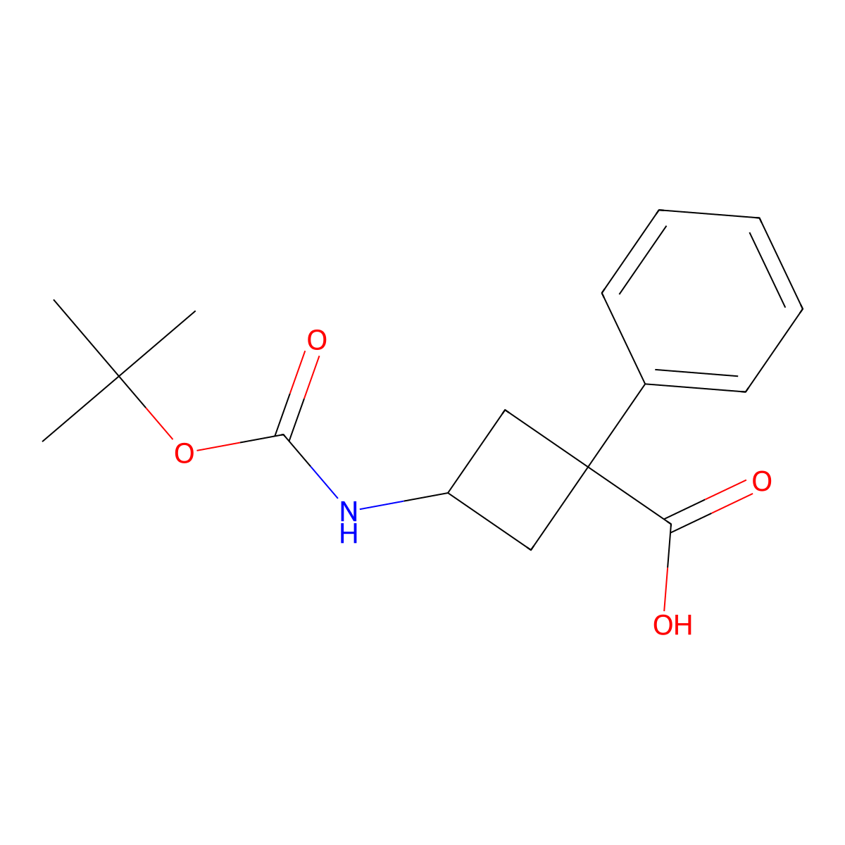 Rac-(1r,3r)-3-{[(tert-butoxy)carbonyl]amino}-1-phenylcyclobutane-1-carboxylic acid molecular structure, CAS 2137073-99-3