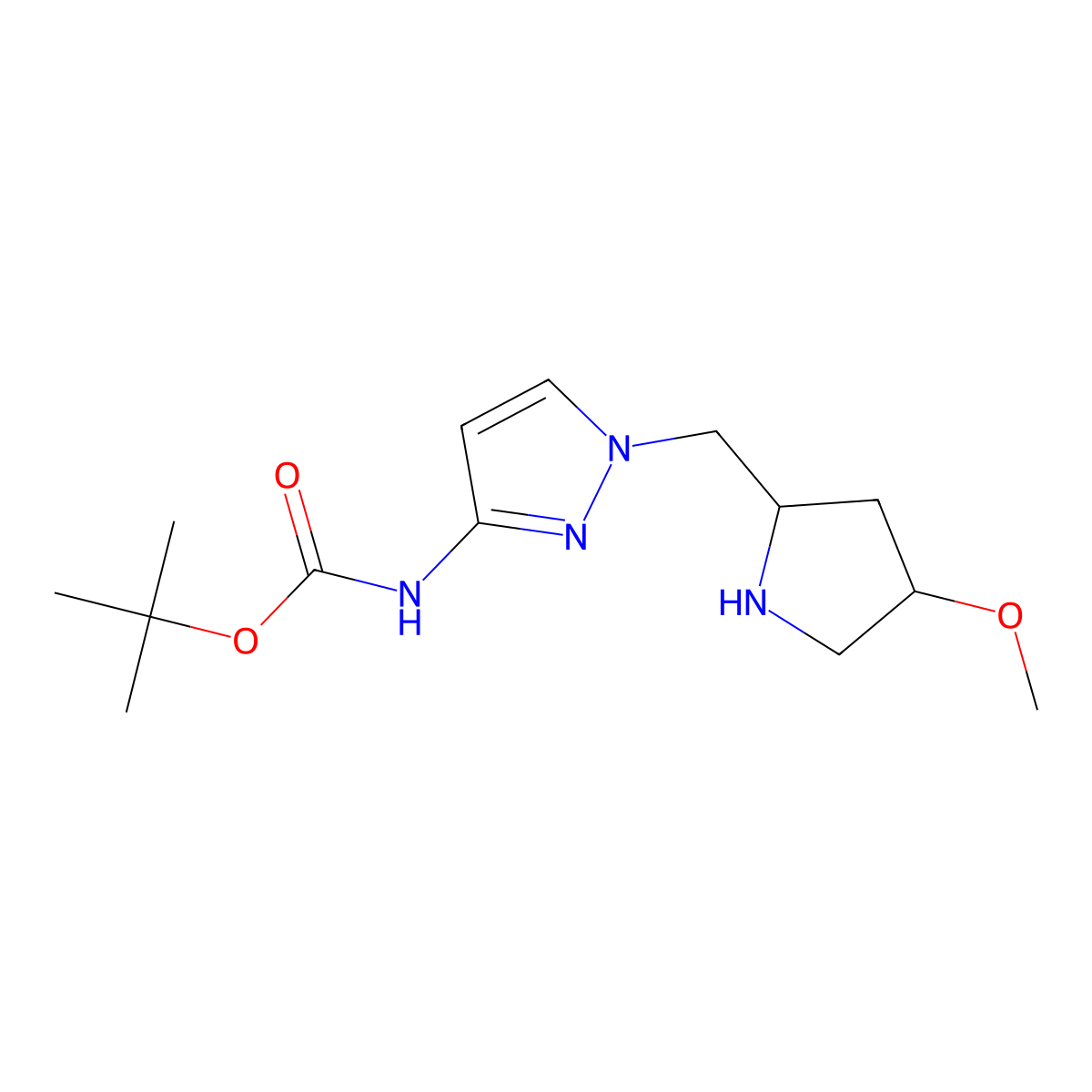 tert-butyl N-(1-{[(2S,4R)-4-methoxypyrrolidin-2-yl]methyl}-1H-pyrazol-3-yl)carbamate molecular structure, CAS 2137077-69-9