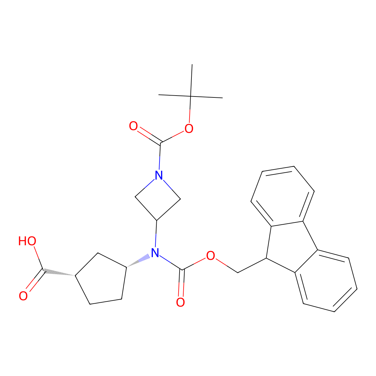Rac-(1r,3s)-3-({1-[(tert-butoxy)carbonyl]azetidin-3-yl}({[(9h-fluoren-9-yl)methoxy]carbonyl})amino)cyclopentane-1-carboxylic acid molecular structure, CAS 2137081-18-4