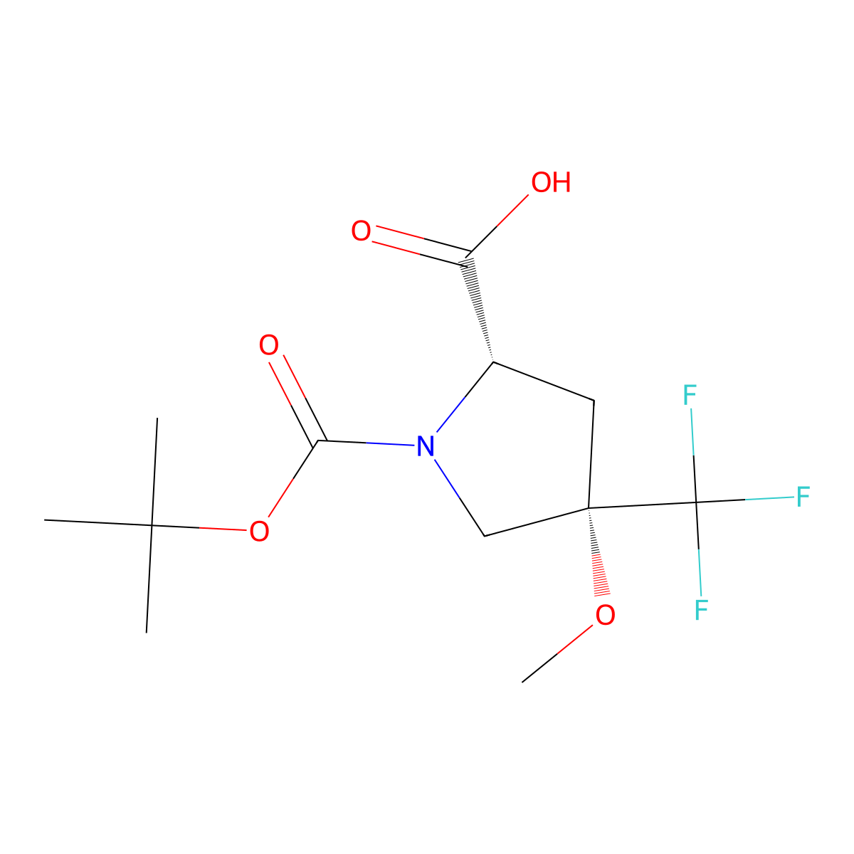 (2S,4S)-1-[(tert-butoxy)carbonyl]-4-methoxy-4-(trifluoromethyl)pyrrolidine-2-carboxylic acid molecular structure, CAS 2137081-66-2