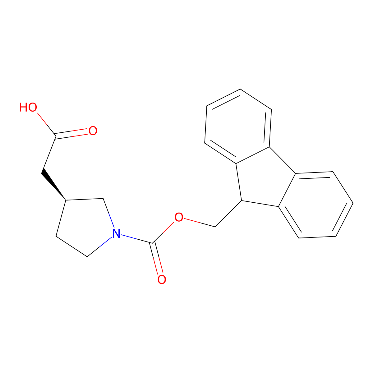 (S)-2-(1-(((9H-fluoren-9-yl)methoxy)carbonyl)pyrrolidin-3-yl)acetic acid molecular structure, CAS 2137082-40-5