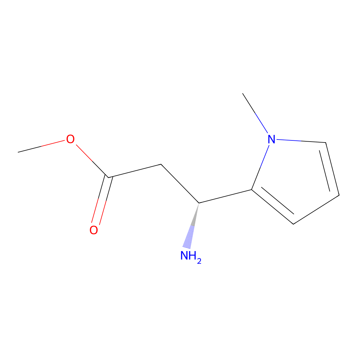 methyl (3R)-3-amino-3-(1-methyl-1H-pyrrol-2-yl)propanoate molecular structure, CAS 2137086-42-9