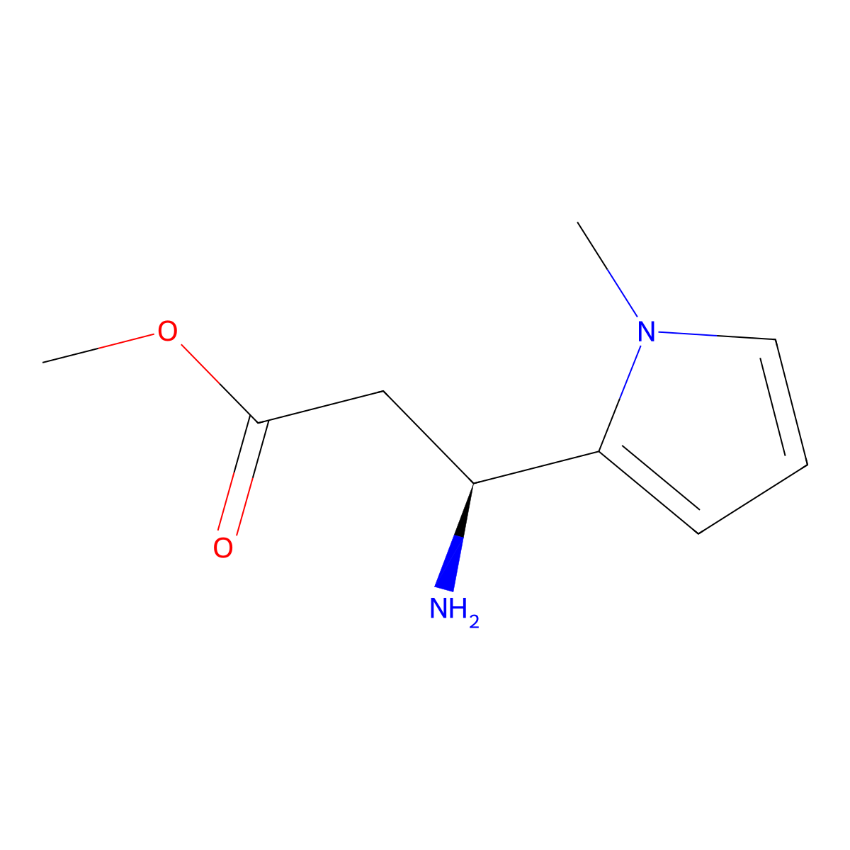 methyl (3S)-3-amino-3-(1-methyl-1H-pyrrol-2-yl)propanoate molecular structure, CAS 2137086-53-2