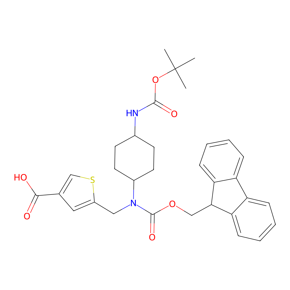 5-{[(4-{[(tert-butoxy)carbonyl]amino}cyclohexyl)({[(9H-fluoren-9-yl)methoxy]carbonyl})amino]methyl}thiophene-3-carboxylic acid molecular structure, CAS 2137089-51-9