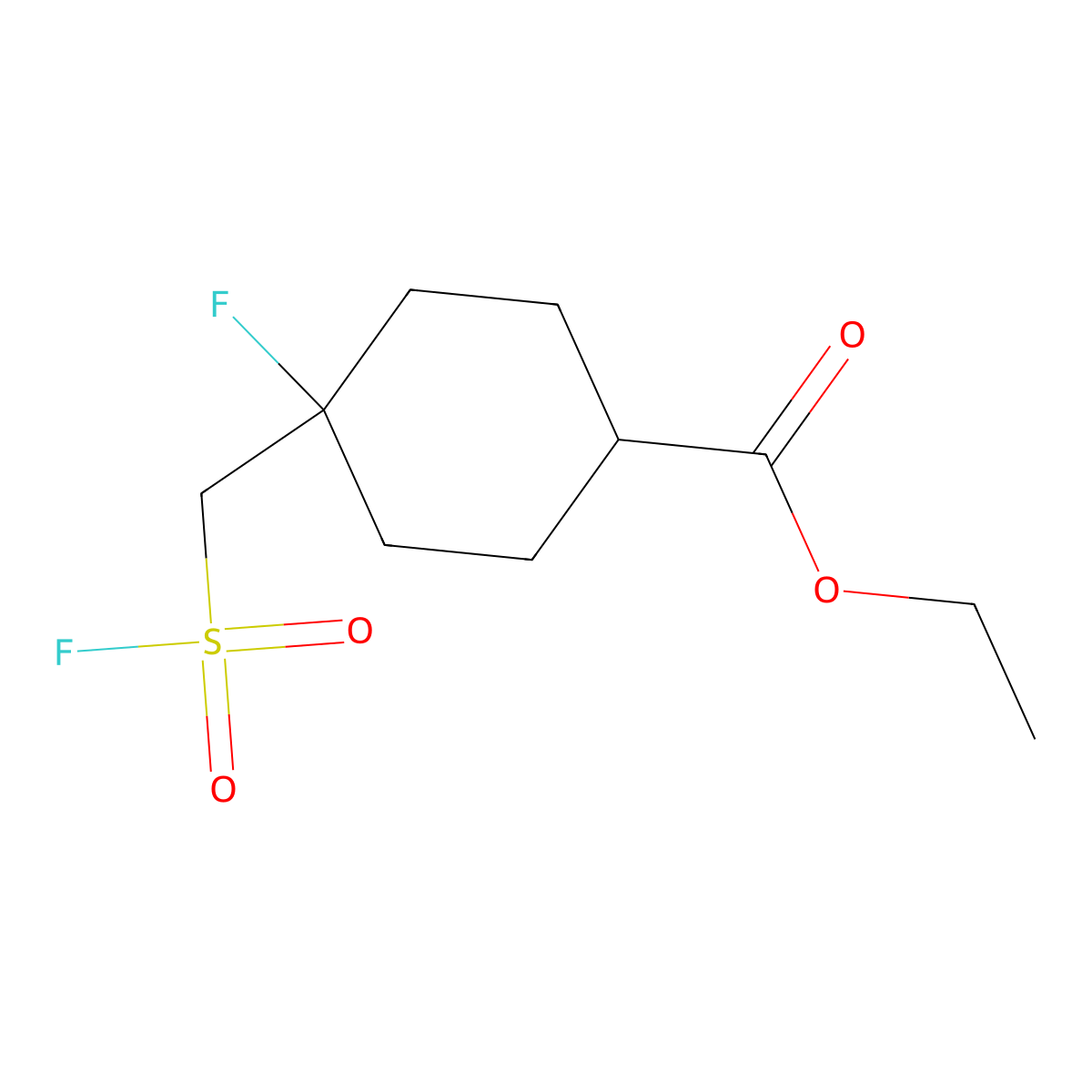 Ethyl 4-fluoro-4-[(fluorosulfonyl)methyl]cyclohexane-1-carboxylate molecular structure, CAS 2137093-09-3